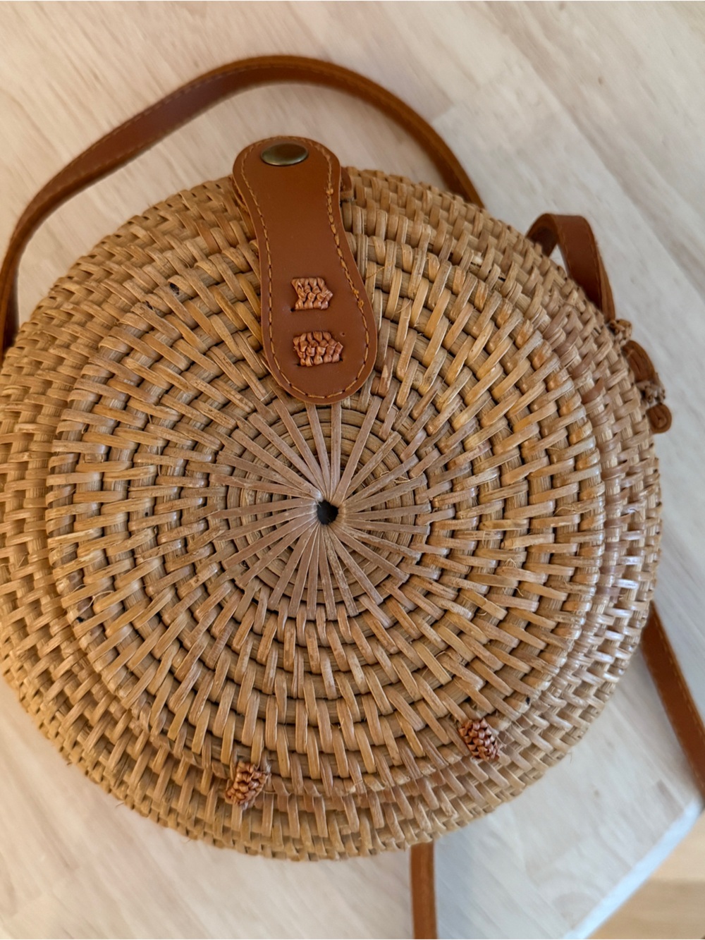 Woven Round Straw Crossbody Bag in Brown